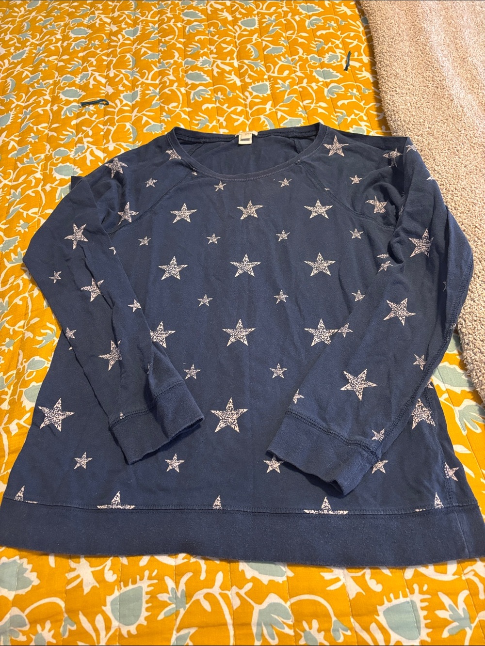 J Crew Long Sleeve T Shirt Raglan Stars Navy Blue